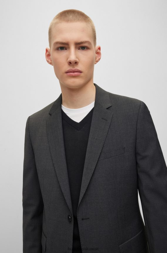 4TFNJN1871 الرمادي الداكن Hugo Boss بدلة رمادية داكنة بقصة عادية في هوغو من مزيج الصوف