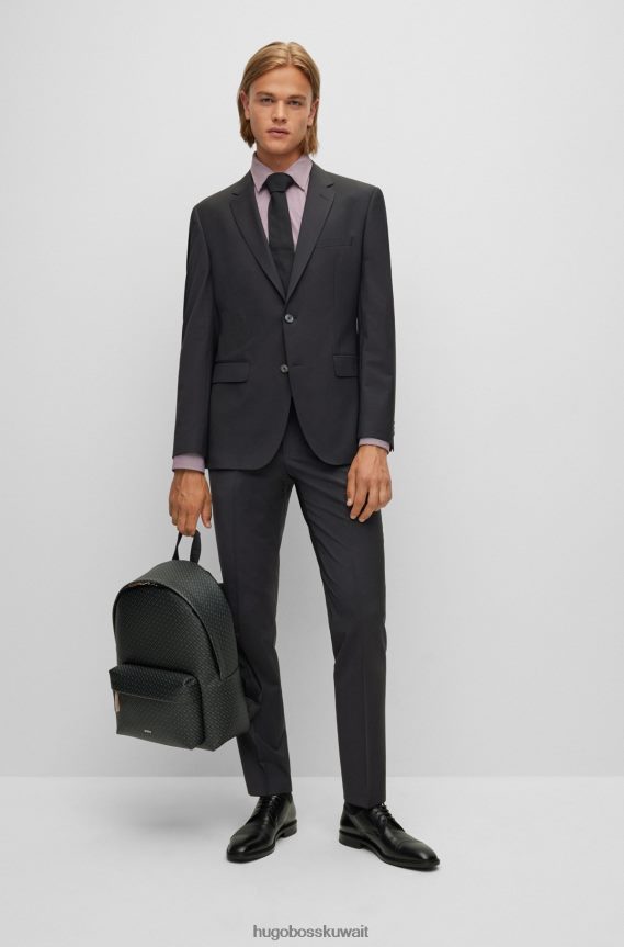 4TFNJN1872 أسود Hugo Boss بدلة ذات مقاس عادي من مزيج الصوف الممزوج باللون الأسود