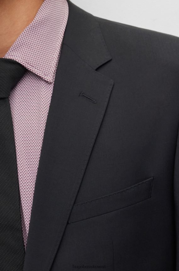 4TFNJN1872 أسود Hugo Boss بدلة ذات مقاس عادي من مزيج الصوف الممزوج باللون الأسود