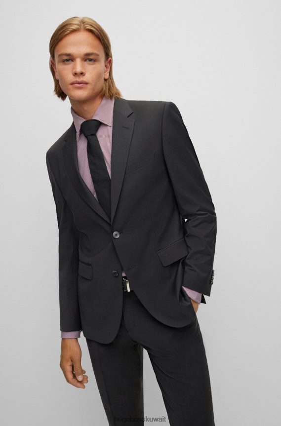 4TFNJN1872 أسود Hugo Boss بدلة ذات مقاس عادي من مزيج الصوف الممزوج باللون الأسود