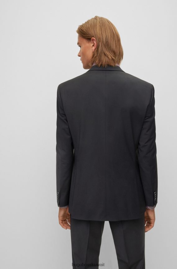 4TFNJN1872 أسود Hugo Boss بدلة ذات مقاس عادي من مزيج الصوف الممزوج باللون الأسود