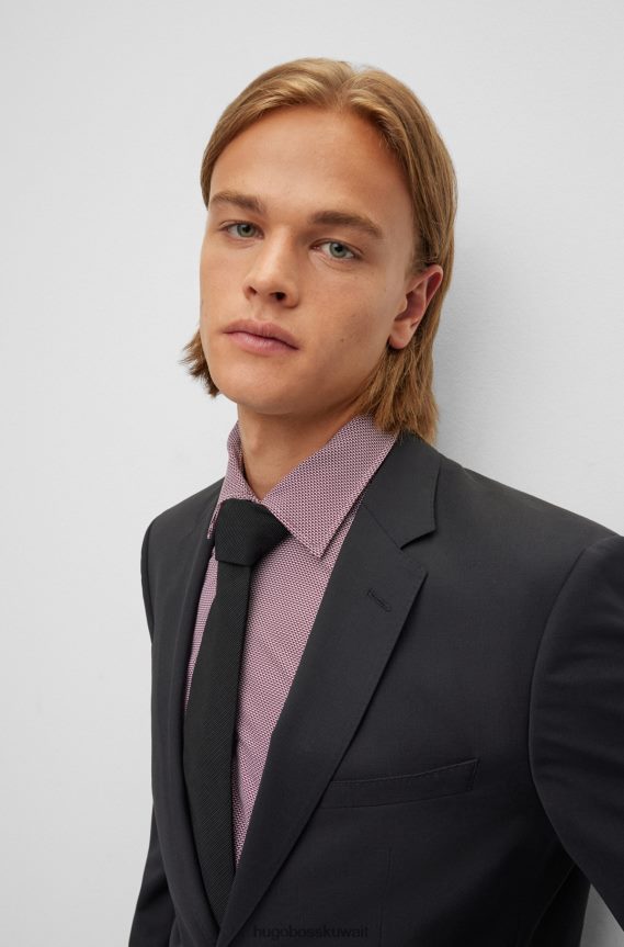 4TFNJN1872 أسود Hugo Boss بدلة ذات مقاس عادي من مزيج الصوف الممزوج باللون الأسود