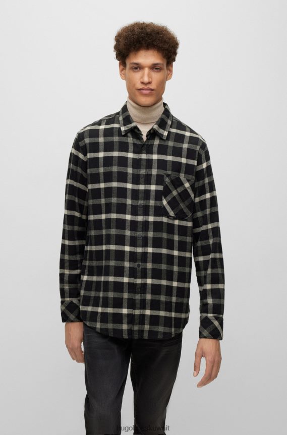 4TFNJN1875 أسود Hugo Boss قميص Hugo ذو المقاس العادي مصنوع من قماش الفانيلا المصنوع من القطن العضوي باللون الأسود