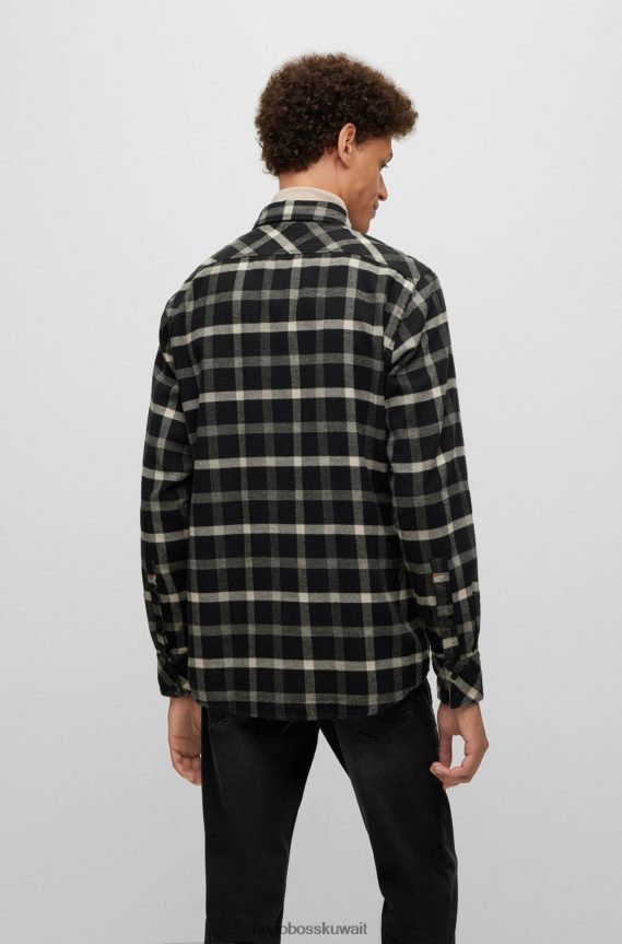 4TFNJN1875 أسود Hugo Boss قميص Hugo ذو المقاس العادي مصنوع من قماش الفانيلا المصنوع من القطن العضوي باللون الأسود