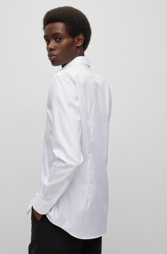 4TFNJN1877 أبيض Hugo Boss قميص أبيض بقصة ضيقة من قماش البوبلين القطني سهل الكي
