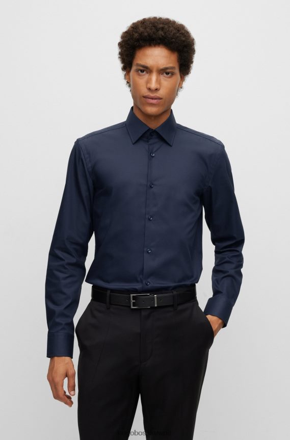4TFNJN1878 أزرق غامق Hugo Boss قميص بقصة ضيقة من قماش البوبلين القطني سهل الكي باللون الأزرق الداكن