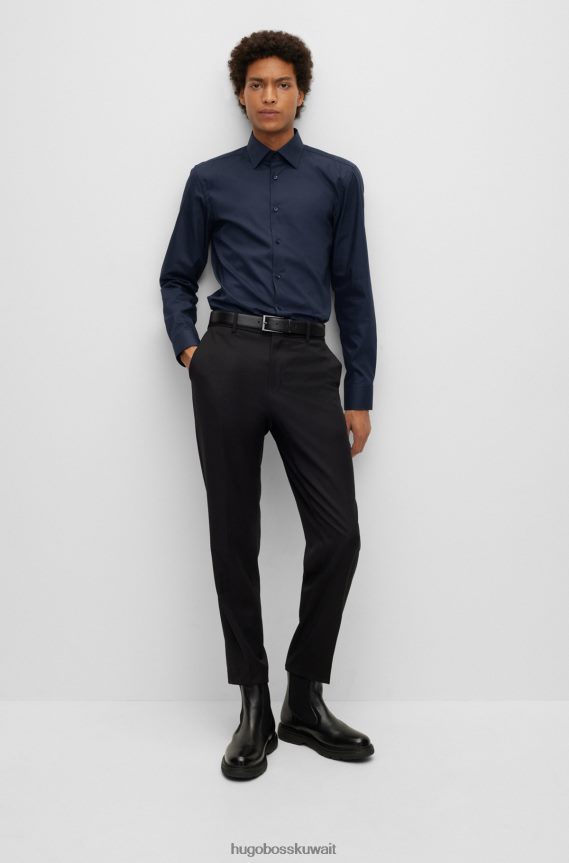 4TFNJN1878 أزرق غامق Hugo Boss قميص بقصة ضيقة من قماش البوبلين القطني سهل الكي باللون الأزرق الداكن