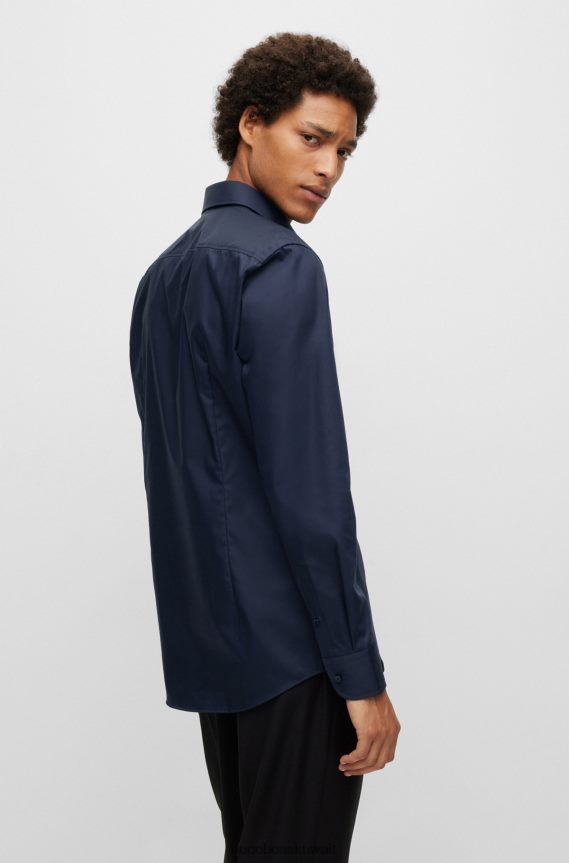 4TFNJN1878 أزرق غامق Hugo Boss قميص بقصة ضيقة من قماش البوبلين القطني سهل الكي باللون الأزرق الداكن