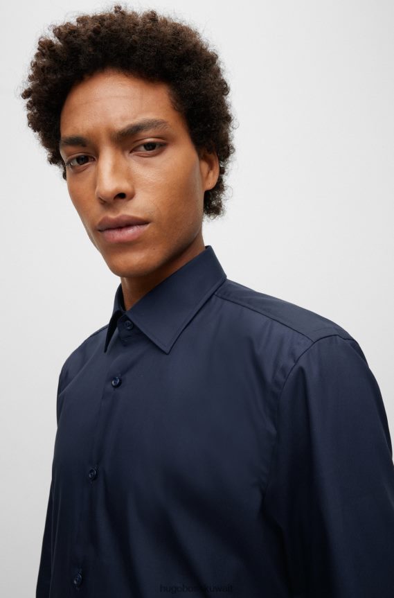 4TFNJN1878 أزرق غامق Hugo Boss قميص بقصة ضيقة من قماش البوبلين القطني سهل الكي باللون الأزرق الداكن