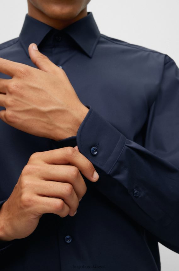 4TFNJN1878 أزرق غامق Hugo Boss قميص بقصة ضيقة من قماش البوبلين القطني سهل الكي باللون الأزرق الداكن