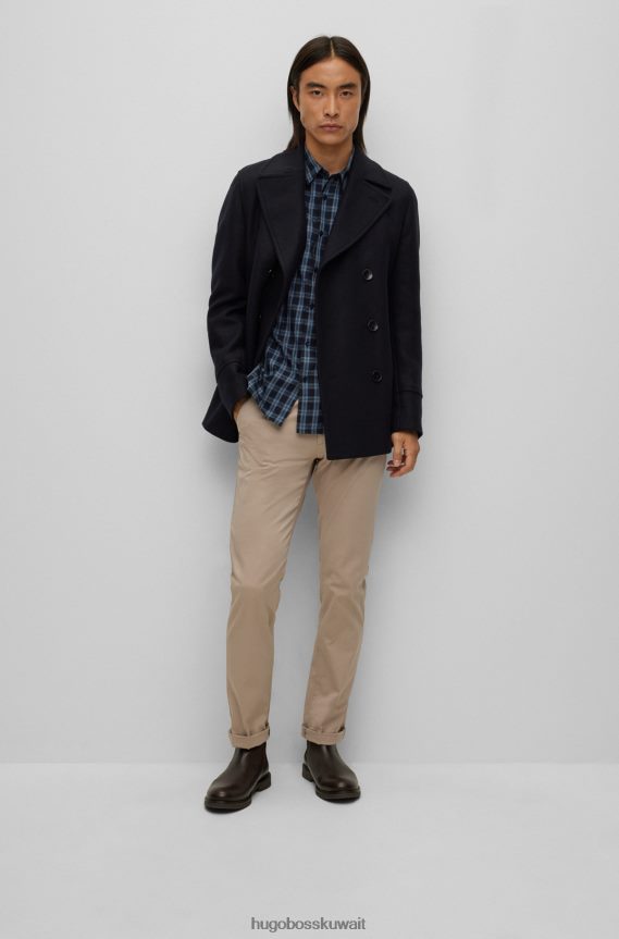 4TFNJN1879 أزرق غامق Hugo Boss معطف هوغو من مزيج صوف هوغو باللون الأزرق الداكن ذو قصة ضيقة مع إغلاق مزدوج الصدر