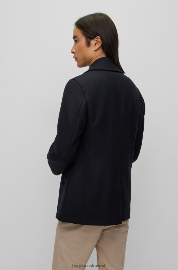 4TFNJN1879 أزرق غامق Hugo Boss معطف هوغو من مزيج صوف هوغو باللون الأزرق الداكن ذو قصة ضيقة مع إغلاق مزدوج الصدر