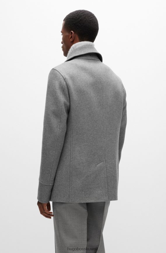 4TFNJN1880 رمادي Hugo Boss معطف هوغو من مزيج الصوف الرمادي ذو قصة ضيقة مع إغلاق مزدوج الصدر