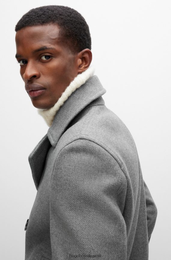 4TFNJN1880 رمادي Hugo Boss معطف هوغو من مزيج الصوف الرمادي ذو قصة ضيقة مع إغلاق مزدوج الصدر