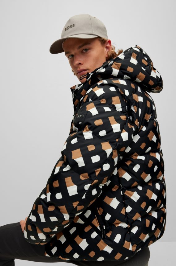 4TFNJN1881 أسود Hugo Boss سترة Hugo مقاومة للماء بنمط موسمي باللون الأسود