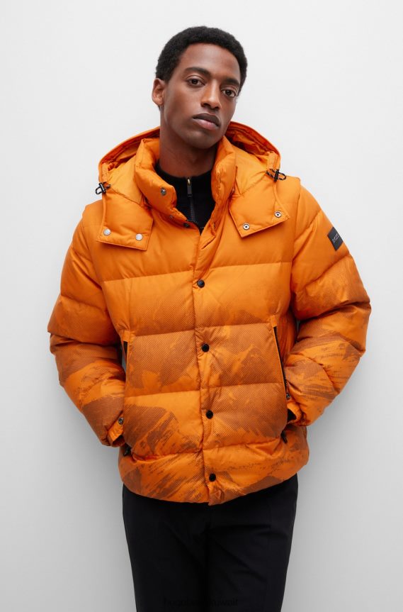 4TFNJN1882 برتقالي فاتح Hugo Boss سترة مقاومة للماء بنمط هوغو برتقالي فاتح موسمي