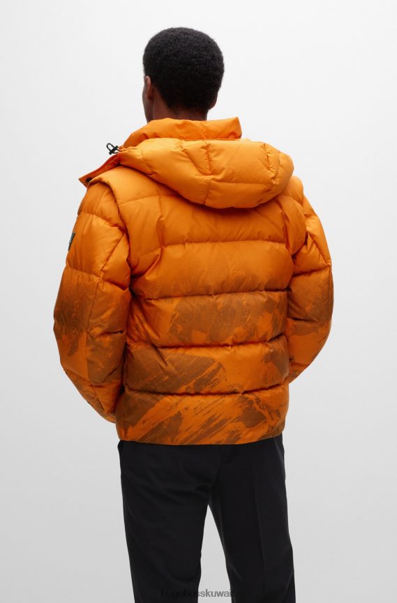 4TFNJN1882 برتقالي فاتح Hugo Boss سترة مقاومة للماء بنمط هوغو برتقالي فاتح موسمي