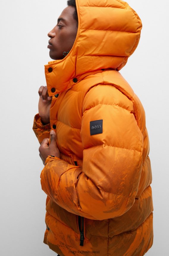 4TFNJN1882 برتقالي فاتح Hugo Boss سترة مقاومة للماء بنمط هوغو برتقالي فاتح موسمي