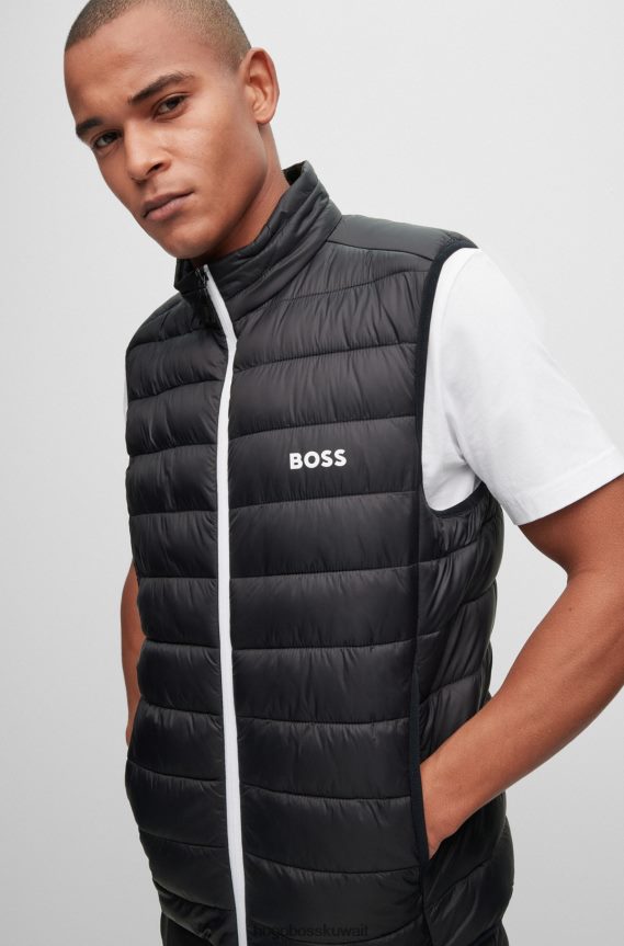 4TFNJN1885 أسود Hugo Boss سترة هوغو السوداء المقاومة للماء مع تفاصيل الشعار