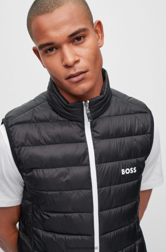 4TFNJN1885 أسود Hugo Boss سترة هوغو السوداء المقاومة للماء مع تفاصيل الشعار