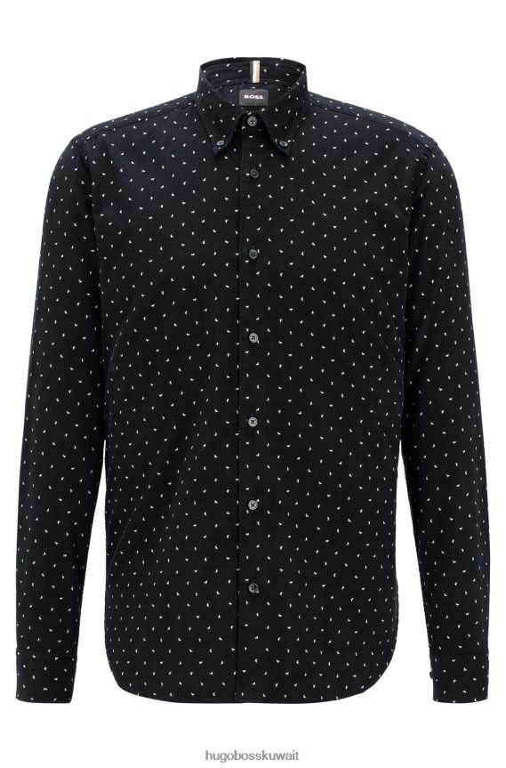 4TFNJN1886 أسود Hugo Boss قميص Hugo أسود بقصة عادية مصنوع من قطن سروال قصير منقوش