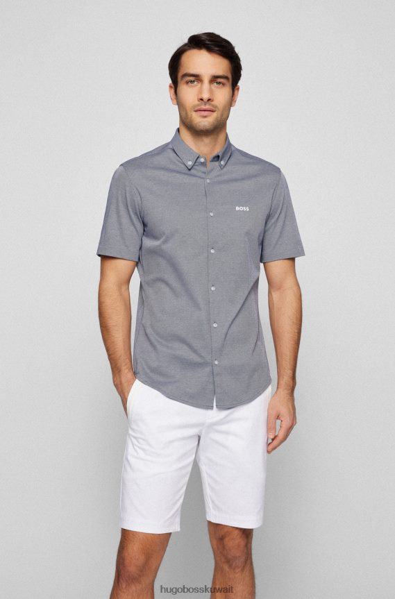 4TFNJN1887 أزرق غامق Hugo Boss قميص هوغو جيرسي ذو قصة عادية مع ياقة بأزرار سفلية، أزرق داكن