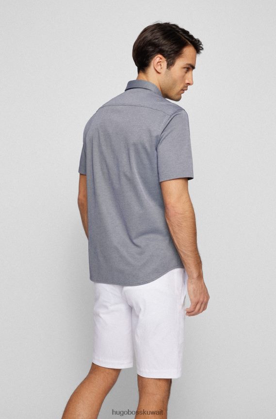 4TFNJN1887 أزرق غامق Hugo Boss قميص هوغو جيرسي ذو قصة عادية مع ياقة بأزرار سفلية، أزرق داكن