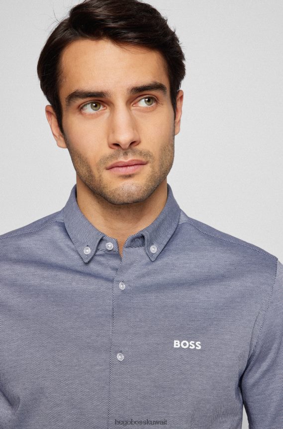 4TFNJN1887 أزرق غامق Hugo Boss قميص هوغو جيرسي ذو قصة عادية مع ياقة بأزرار سفلية، أزرق داكن