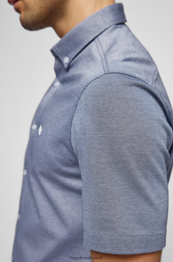 4TFNJN1887 أزرق غامق Hugo Boss قميص هوغو جيرسي ذو قصة عادية مع ياقة بأزرار سفلية، أزرق داكن