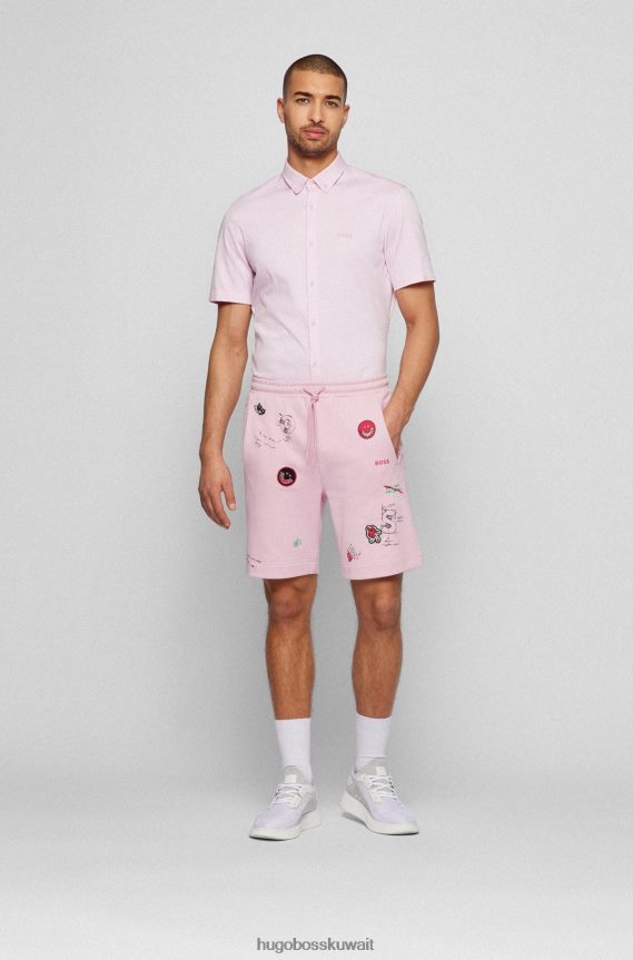 4TFNJN1888 وردي فاتح Hugo Boss قميص جيرسي ذو قصة عادية بياقة بأزرار سفلية هوغو وردي فاتح