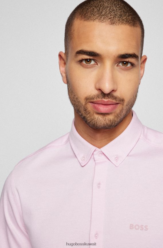 4TFNJN1888 وردي فاتح Hugo Boss قميص جيرسي ذو قصة عادية بياقة بأزرار سفلية هوغو وردي فاتح