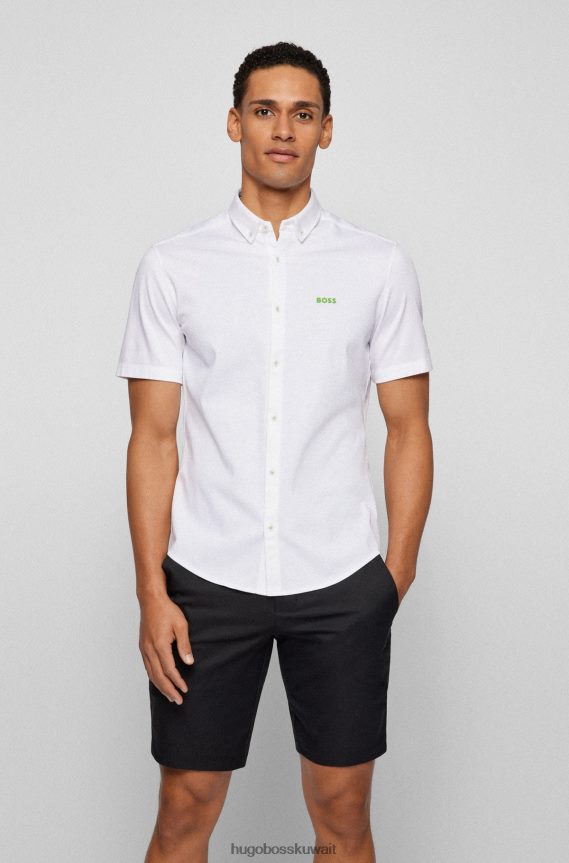 4TFNJN1890 أبيض Hugo Boss قميص جيرسي بقصة عادية وياقة بأزرار سفلية باللون الأبيض