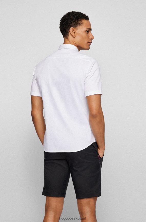 4TFNJN1890 أبيض Hugo Boss قميص جيرسي بقصة عادية وياقة بأزرار سفلية باللون الأبيض