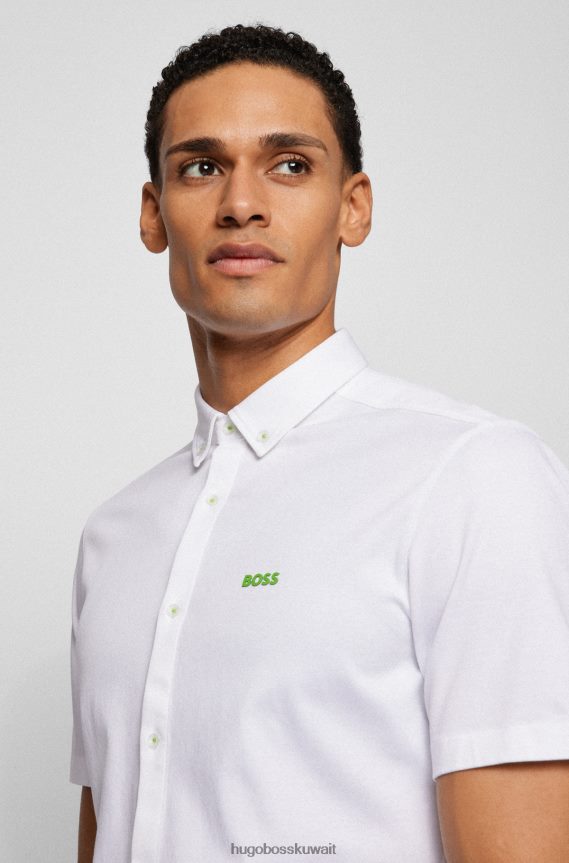 4TFNJN1890 أبيض Hugo Boss قميص جيرسي بقصة عادية وياقة بأزرار سفلية باللون الأبيض