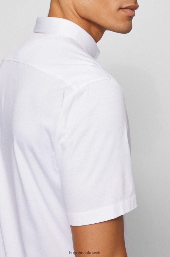 4TFNJN1890 أبيض Hugo Boss قميص جيرسي بقصة عادية وياقة بأزرار سفلية باللون الأبيض