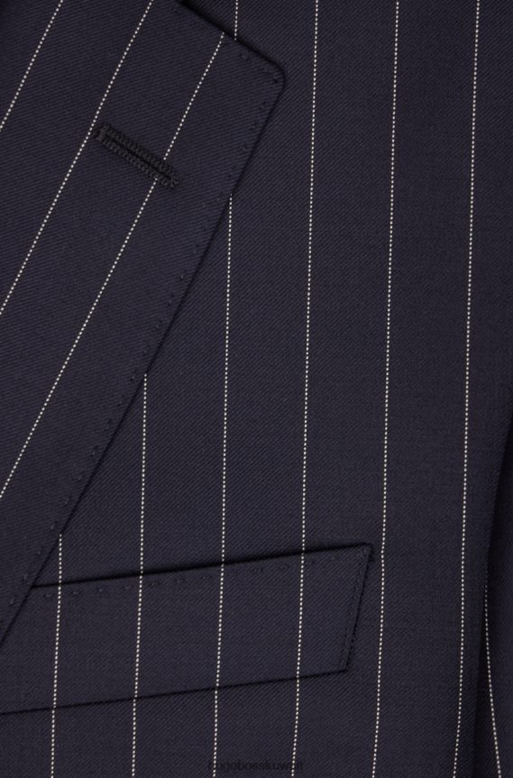 4TFNJN1896 أزرق غامق Hugo Boss بدلة ضيقة من الصوف البكر المقلم هوغو باللون الأزرق الداكن