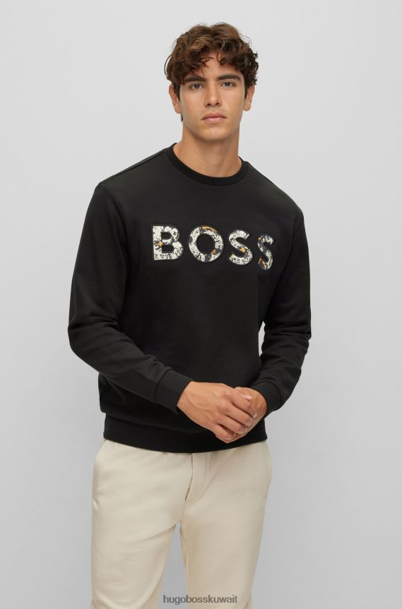 4TFNJN1897 أسود Hugo Boss سويت شيرت هوغو أسود من قطن تيري بقصة عادية مع شعار منقوش