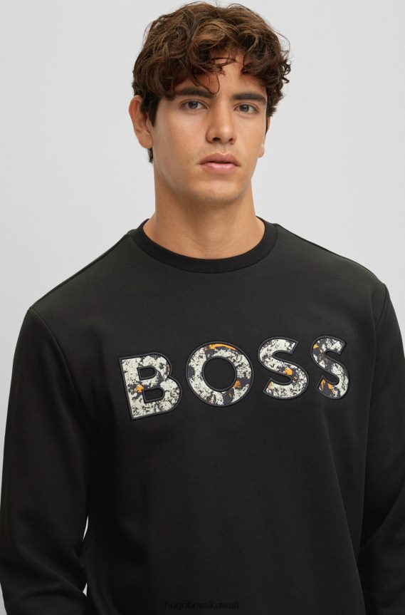 4TFNJN1897 أسود Hugo Boss سويت شيرت هوغو أسود من قطن تيري بقصة عادية مع شعار منقوش