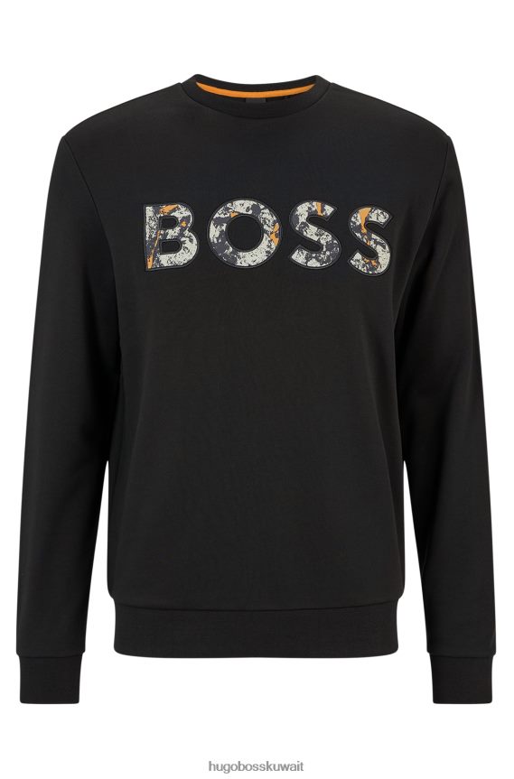 4TFNJN1897 أسود Hugo Boss سويت شيرت هوغو أسود من قطن تيري بقصة عادية مع شعار منقوش