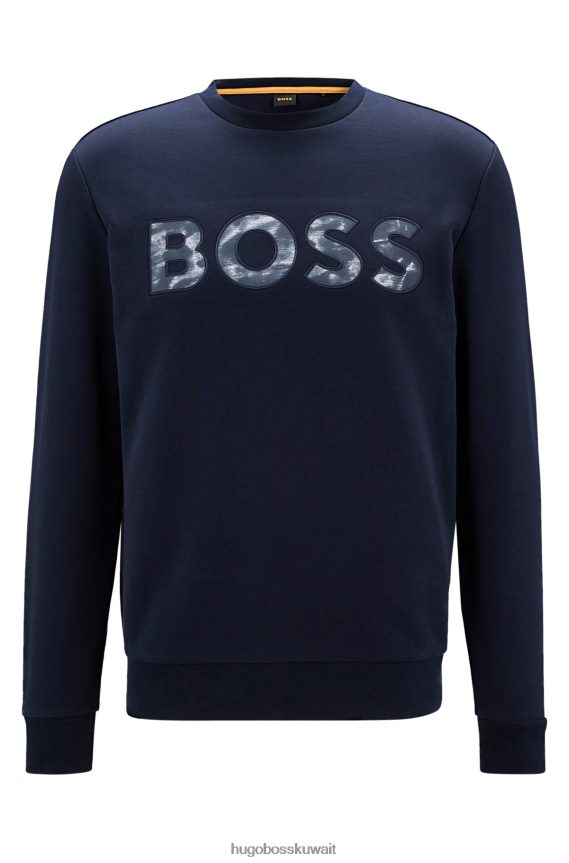4TFNJN1898 أزرق غامق Hugo Boss سويت شيرت هوغو من قطن تيري باللون الأزرق الداكن بقصة عادية مع شعار منقوش
