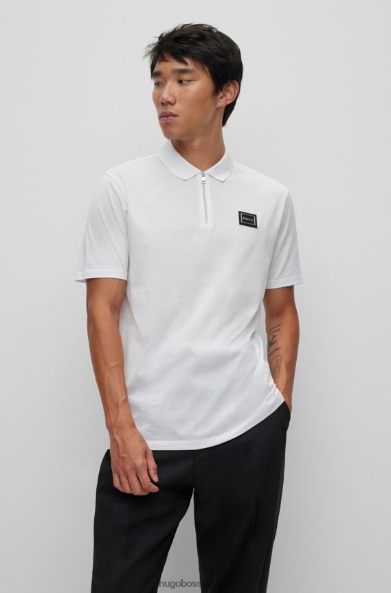 4TFNJN1899 أبيض Hugo Boss قميص بولو Hugo من القطن المرسيري برقبة بسحاب وشعار مؤطر باللون الأبيض