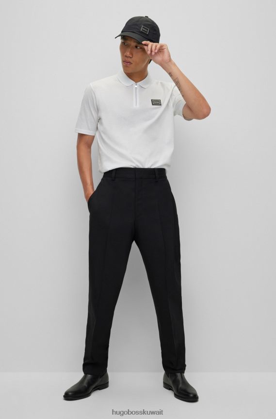 4TFNJN1899 أبيض Hugo Boss قميص بولو Hugo من القطن المرسيري برقبة بسحاب وشعار مؤطر باللون الأبيض