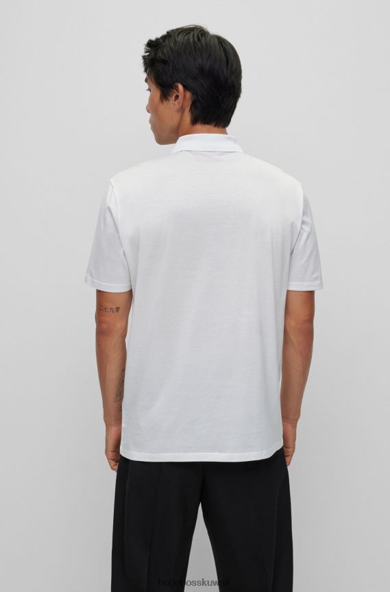 4TFNJN1899 أبيض Hugo Boss قميص بولو Hugo من القطن المرسيري برقبة بسحاب وشعار مؤطر باللون الأبيض