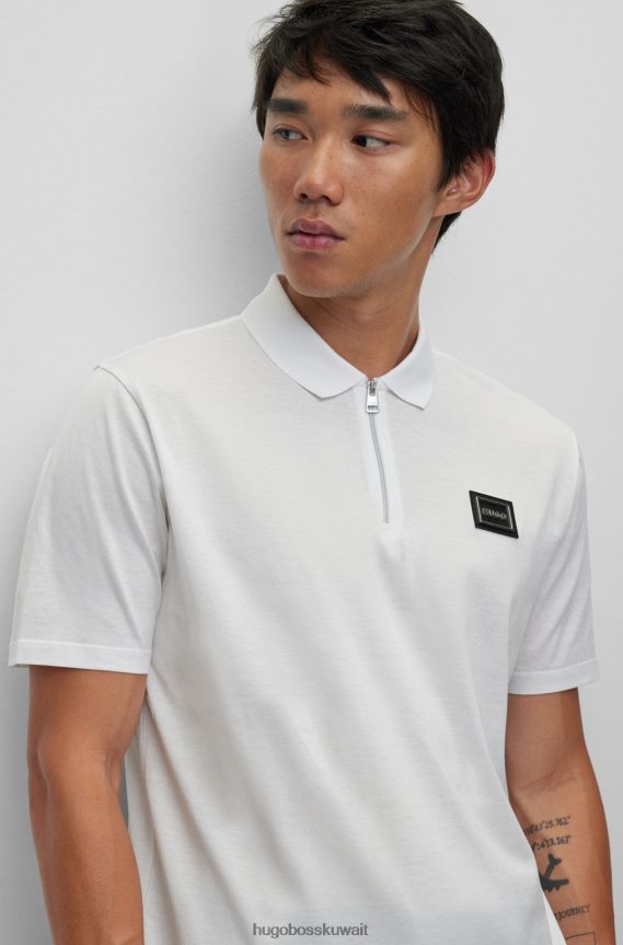 4TFNJN1899 أبيض Hugo Boss قميص بولو Hugo من القطن المرسيري برقبة بسحاب وشعار مؤطر باللون الأبيض