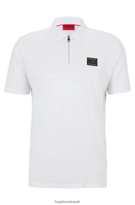 4TFNJN1899 أبيض Hugo Boss قميص بولو Hugo من القطن المرسيري برقبة بسحاب وشعار مؤطر باللون الأبيض