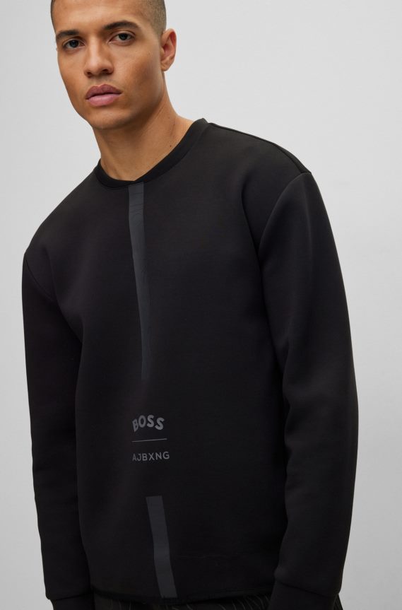 4TFNJN1903 أسود Hugo Boss سويت شيرت من مزيج القطن x ajbxng