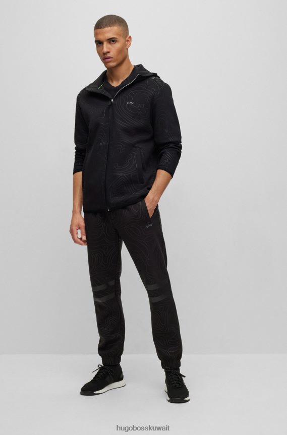 4TFNJN1906 أسود Hugo Boss سترة بغطاء رأس بسحاب من مزيج القطن x ajbxng