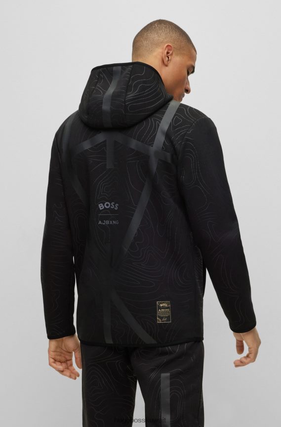 4TFNJN1906 أسود Hugo Boss سترة بغطاء رأس بسحاب من مزيج القطن x ajbxng