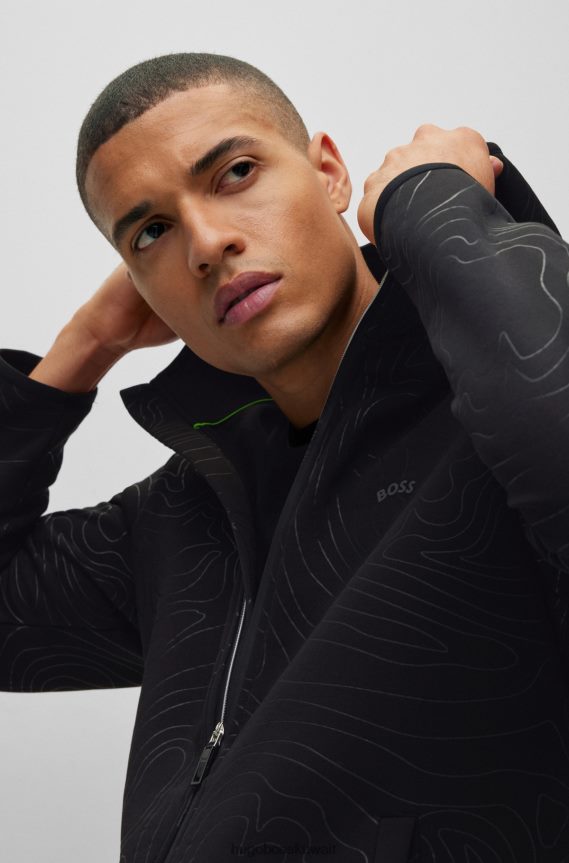 4TFNJN1906 أسود Hugo Boss سترة بغطاء رأس بسحاب من مزيج القطن x ajbxng