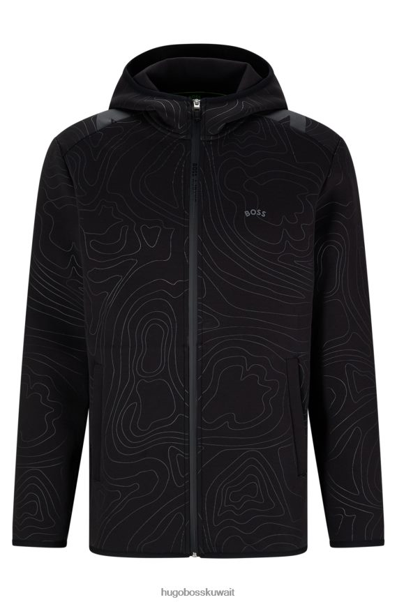 4TFNJN1906 أسود Hugo Boss سترة بغطاء رأس بسحاب من مزيج القطن x ajbxng